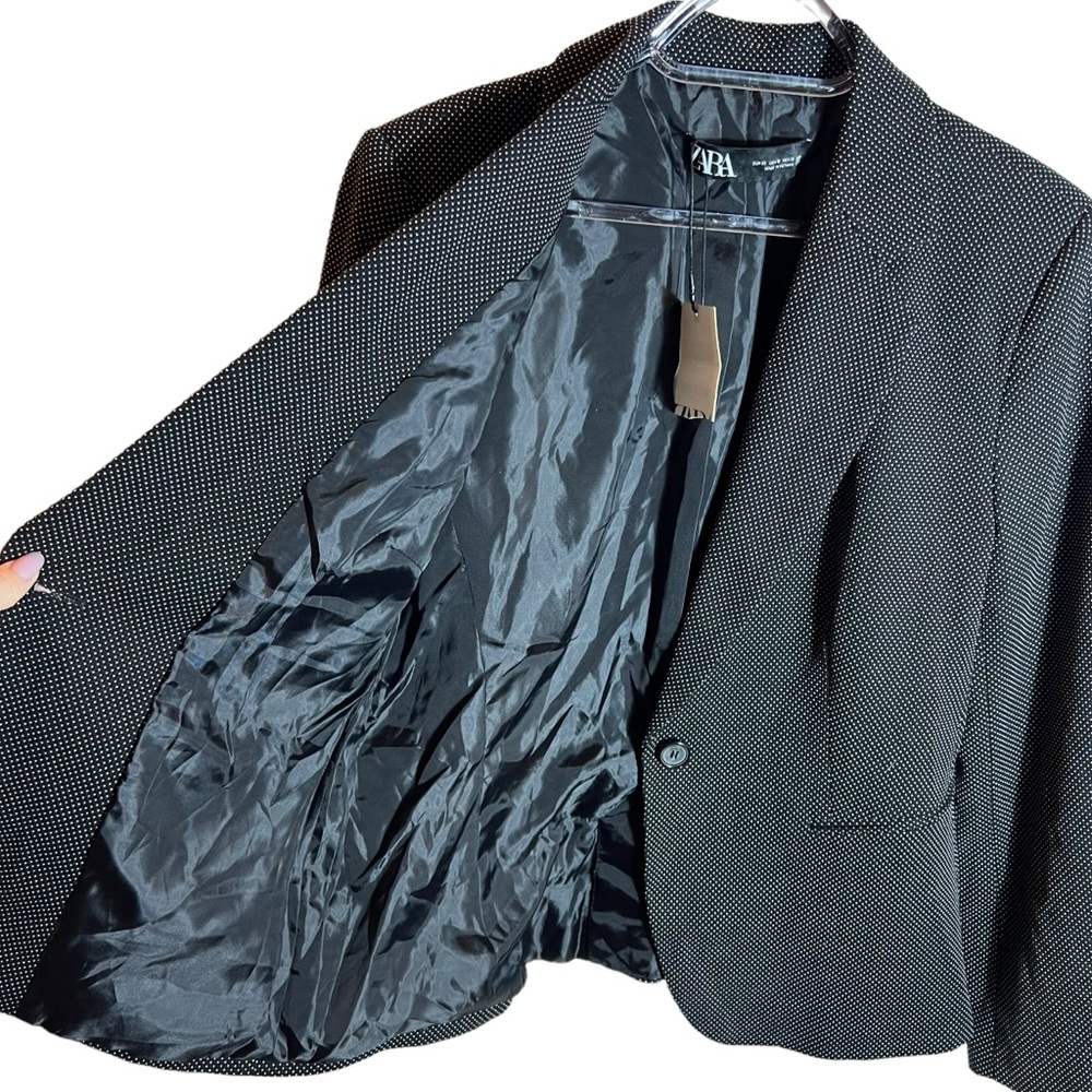 Zara Polka Dot Black Blazer, NWT, Size EU42/US10 - Picture 3 of 11
